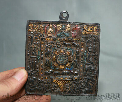 3.6"Tibet Bouddhisme Bronze peinture 12 Zodiaque Année Animal Pendentif Amulette