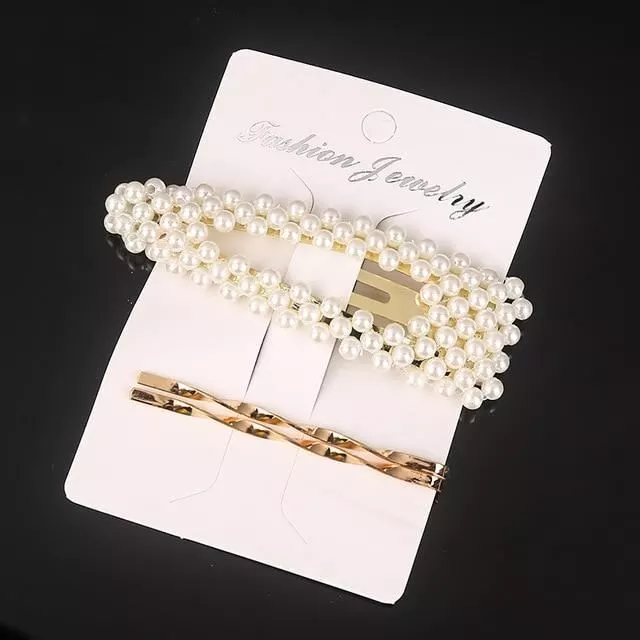 Women Fashion Hairpins Barrettes Pearls Acetate Geometric Hair Clips Girls Sweet 3