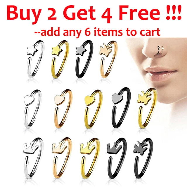1pc Surgical Steel Open Nose Hoop Ring Ear Cartilage Tragus Star/Heart Top Ring