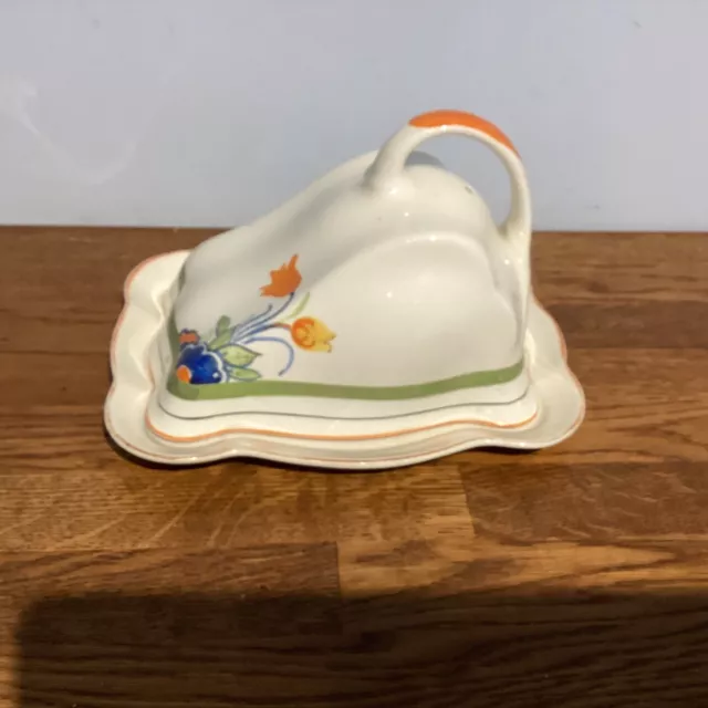 Vintage Myott & Sons Handpainted Large Cheese Dish With Lid