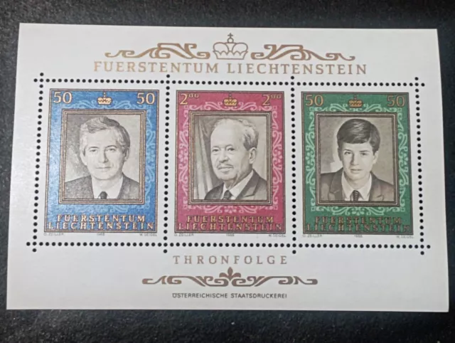 Liechtenstein 1988 Anniversary Reign Prince Franz Joseph II minisheet MNH