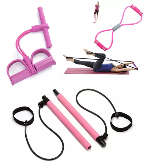 Pink PILATES BAR, PEDAL PULLER, YOGA Band-SCULPT RESISTANCE Bar, Bum, Arms, Legs