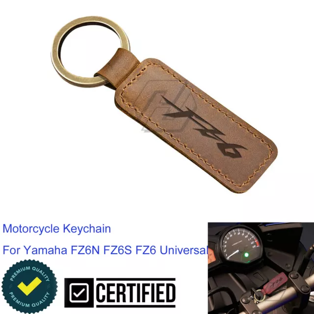 For Yamaha FZ6N FZ6S FZ6 Leather Motorcycle Key Chain Metal Ring Rider Brown New