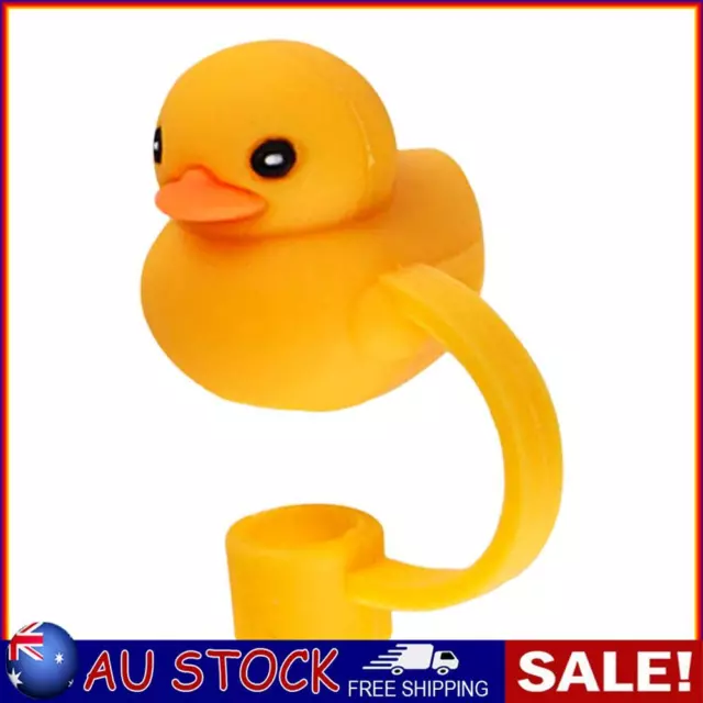 Cartoon Straw Cover Reusable Silicone Straw Caps Decor for 5-10mm (Duck Yellow)