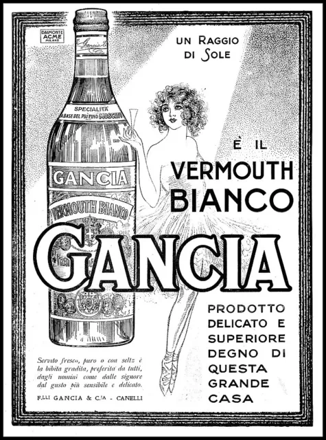 Pubblicita' 1925 Vino Vermouth Gancia Moscato Canelli Ballerina Liberty Dalmonte