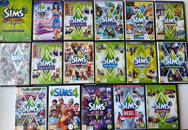 LOT De 6 Jeux PC Les Sims 2 + Extensions (animaux, Voyages) - En Bon état Général