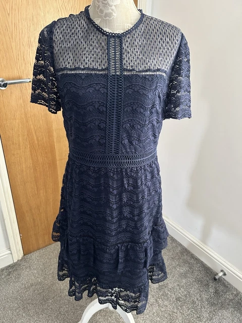 navy lace homecoming dress Dark blue lace applique short prom dress, blue evening dress – dresstby main image 1