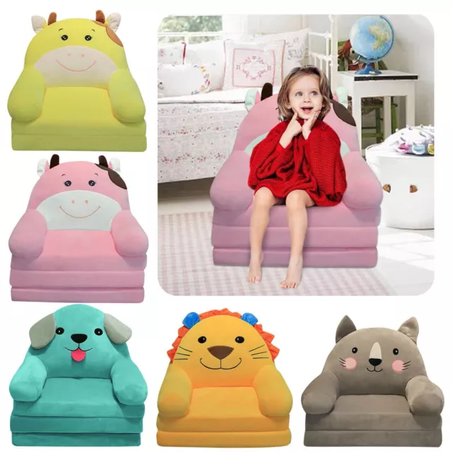 Cartoon Plush Foldable Kids Sofa Backrest Armchair 2 In 1 Children Sofa Covers