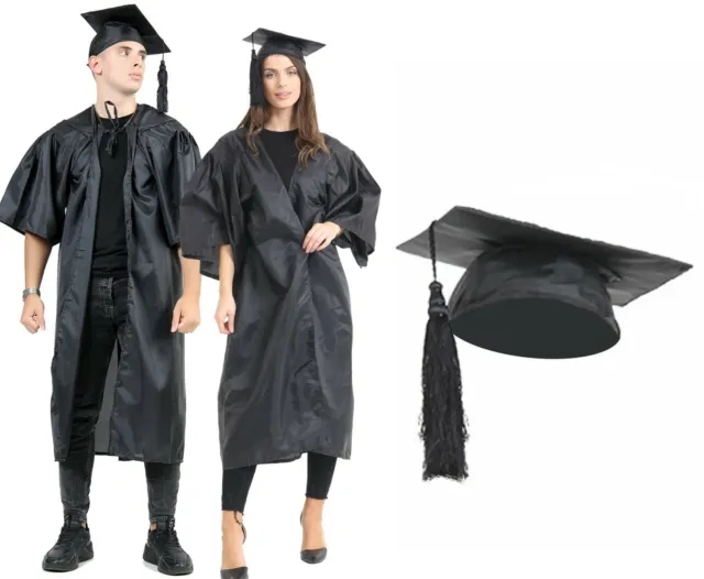 Adult Academic University Graduation Gown & Mortarboard Hat Bachelor BA Cap Hats