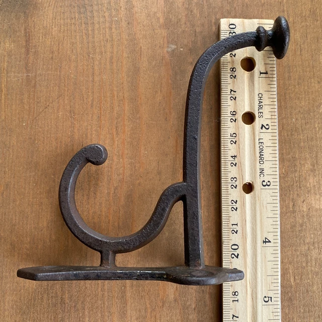 Antique Cast Iron Double Hook Heavy Old School Hat Rack Coat Hanger Wall Mount 3