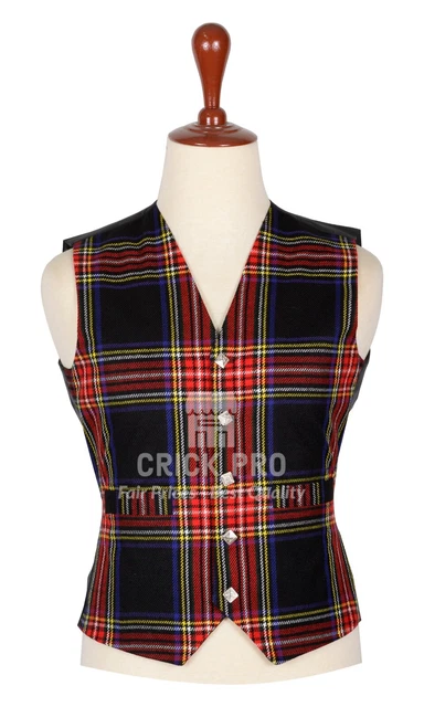 Traditional Handmade Tartan WAISTCOAT 5 Button Kilt Vest | Color Black Stewart