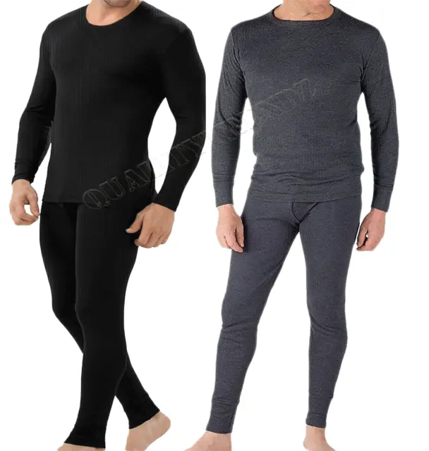 Mens Thermal Underwear Set Long John & Full Sleeve Shirt Black Charcoal