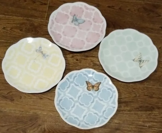 4 Lenox Butterfly Meadow Colors Trellis Dessert Plates  (Very Rare) new! Signed!
