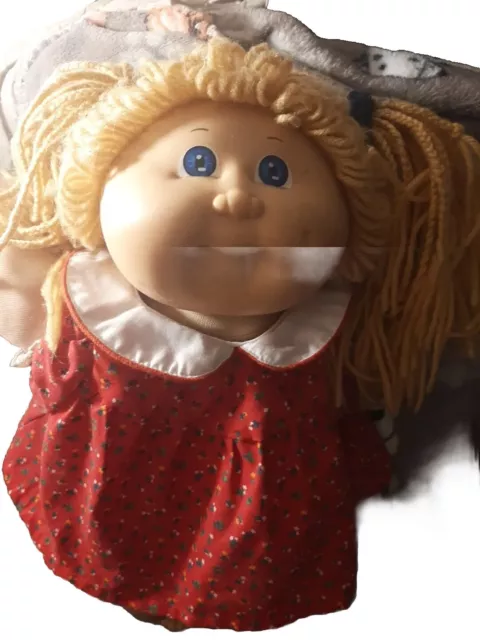 Xavier Roberts Cabbage Patch Doll 1985 Blonde Hair Blue Eyes Red Dress 1 Dimple