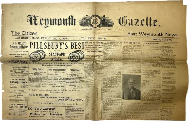 1895 Weymouth Massachusetts Gazette Newspaper December 6 Illustrated East Rare