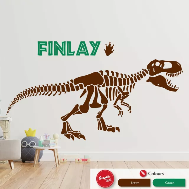 Personalised Dinosaur Skeleton Wall Art Sticker Jurassic Kids Bedroom Decal