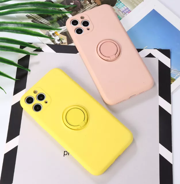 For iPhone 11 Pro Max XS XR 7 8 Ring Stand Case Shockproof Liquid Silicone Cover