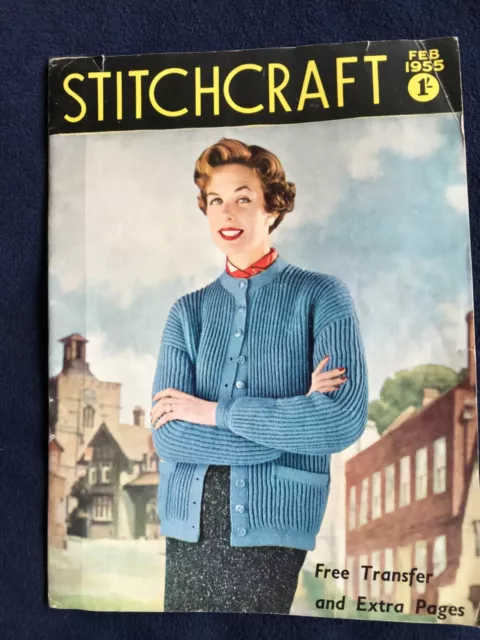 Stitchcraft Magazine, Feb 1955. Vintage knitting, sewing + embroidery patterns