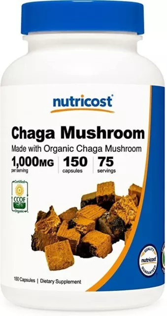 Nutricost CHAGA MUSHROOM 1000mg 150 capsules New organic non GMO supplement