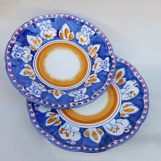 Pareja de Platos de cerámica Vietri 2 piezas 100% decorado a mano Azul impresión