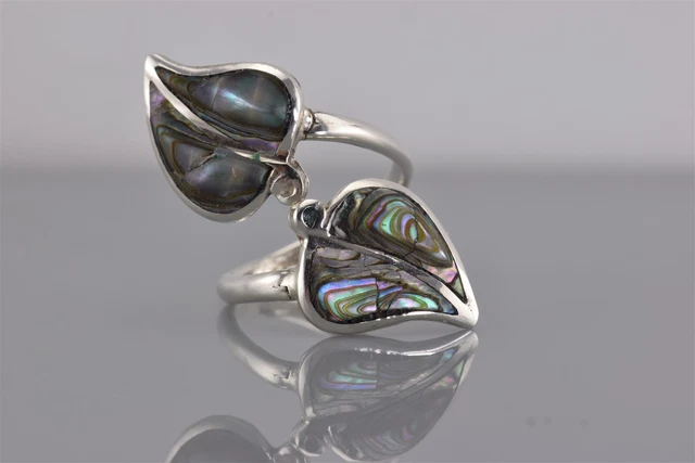 MCL Sterling Silver Abalone Leaf Wrap Around Band Ring Mex 925 Sz: 6