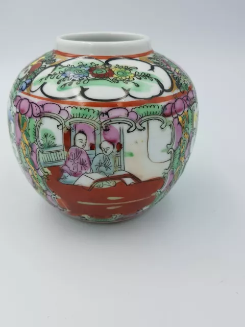 Vintage Chinese Famille Rose Ginger Jar Pot Hand Painted Social Scene Floral