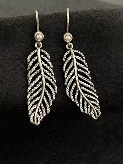 PANDORA Light As A Feather Dangle Sterling Silver Earrings