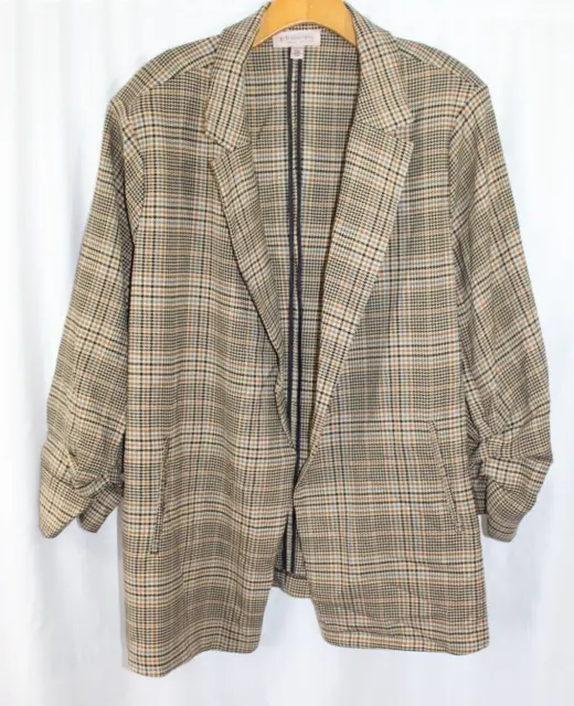 Philosophy Womens Multicolor Plaid Open Front Blazer Jacket 3X