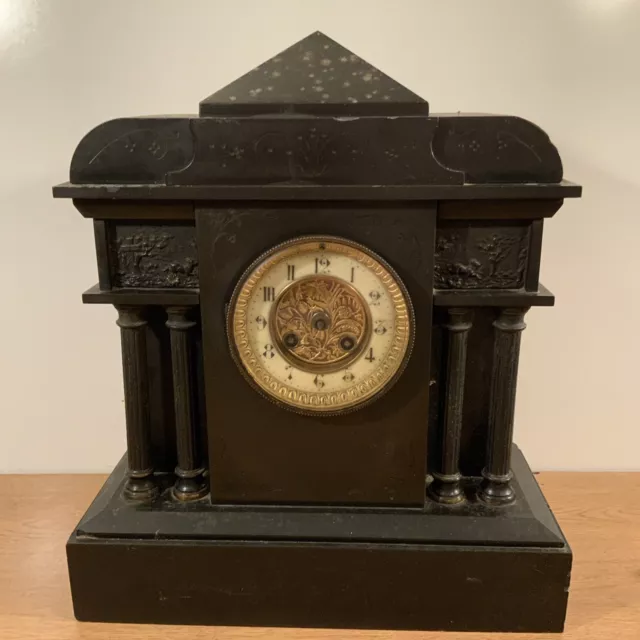 Vintage Antique Cast Iron Slate Metal Wind Up Mantle clock AD Mougin French