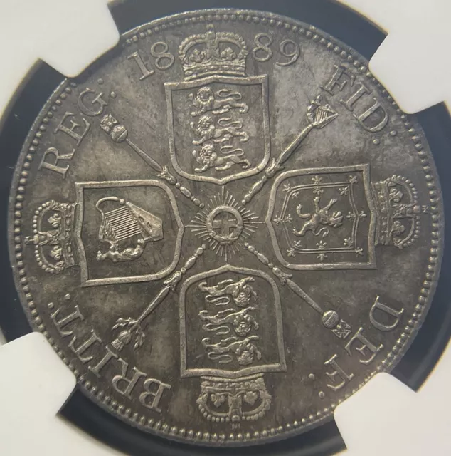 Top Pop Rare 1889 Victoria Silver Double Florin 4 Shilling Inverted 1 NGC MS63