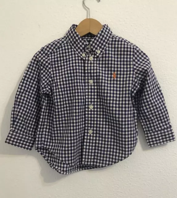 RALPH LAUREN Camicia bambino viola bianca quadretti Tg 12 Mesi Cotone