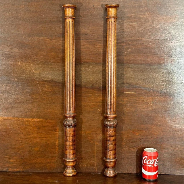 Pair of French Antique Renaissance Revival Walnut Wood Pillars/Posts/Ballusters