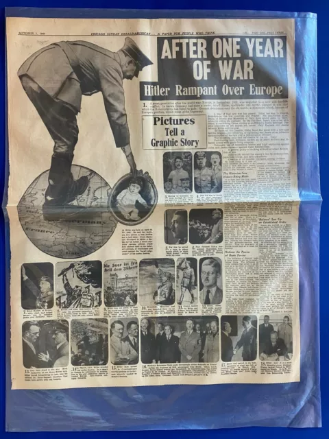 WWII WW2 9-1-1940 Newspaper ONE YEAR OF WAR IN EUROPE, Year in Review, PHOTOS!