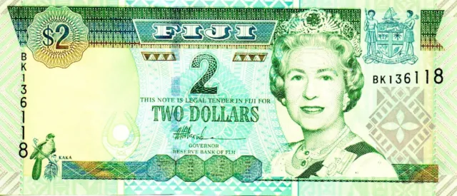 2002 Fiji 2 Dollar Bank Note P 104 Queen Elizabeth II as pictured BK136118