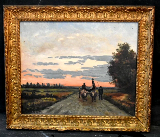 Tableau ancien paysage animé Barbizon Impressionniste école Française XIXème