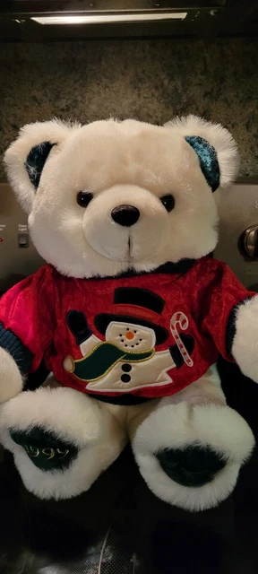 Christmas Teddy Bear 1999 20" Department Store Annual White Red Shirt Snowman