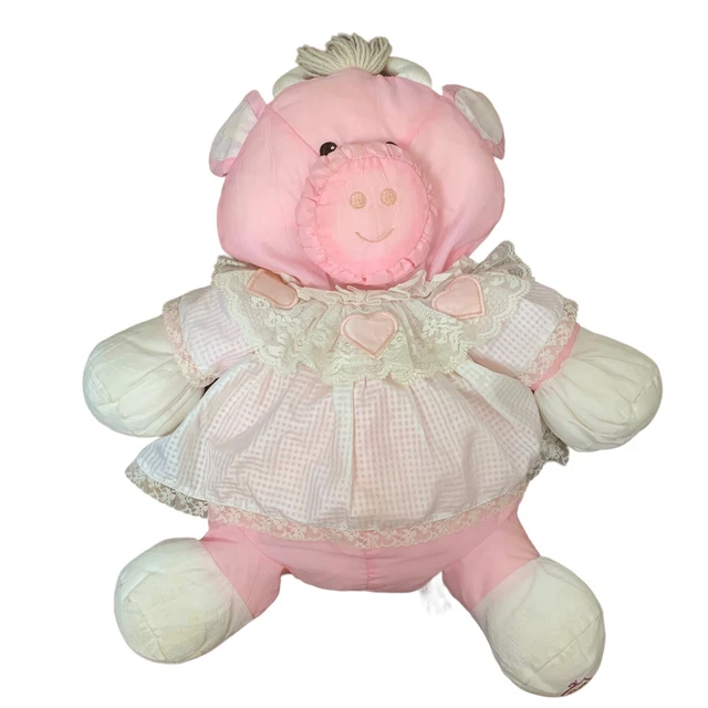 Vintage Fisher Price Puffalump Pink Cow Plush Bull Stuffed Toy Dress MANY FLAWS