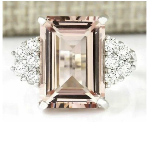 Bague "Féline" En Or Blanc 18k (750) - Saphir Padparadscha Et Diamants - Taille 55 - Neuf
