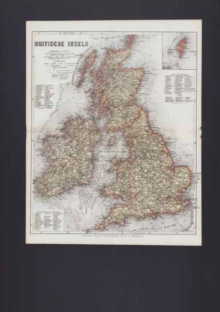 Landkarte map 1867: Britische Inseln. UK Grossbritannien Schottland Irland Wales