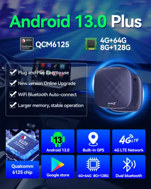 Carlinkit Android 13 Inalámbrico Carplay Android Auto GPS AI Caja Adaptador 128G 2