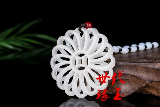 Chinese Old natural jade White jade handcarved flower Pendant 5029