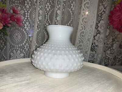 Antique Vtg White Milk Glass Hobnail Oil Lamp Shade Globe Parlor 7" fitter