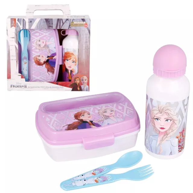 Alu-Trinkflasche & Brotdose mit Besteck | Disney Frozen | Kinder Lunchbox-Set