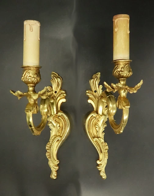 Pair Of Sconces Louis Xv Style - Bronze - Lucien Gau Paris - French Antique