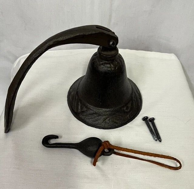 4" X 4" Rustic Cast Iron Black Farmhouse Dinner Bell With Hanging Bracket