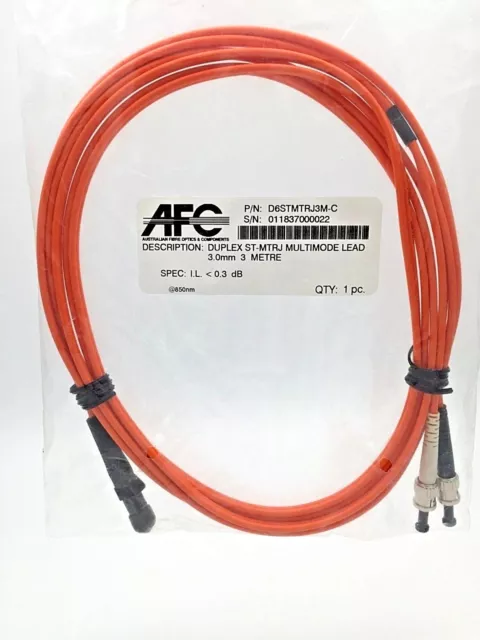 AFC D6STMTRJ3M-C Fibre Optic Patch Lead Cable MTRJ to ST Multimode Duplex 3mm 3M