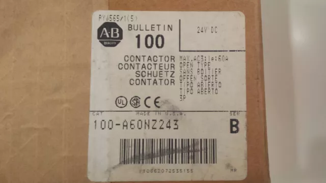 Allen Bradley 3 Pole Safety Contactor Ser B 100-A60NZ243 24VDC