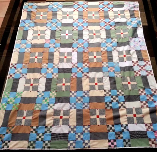 Vintage Polyester Quilt Hand Tied 2 Layer No Batting Patchwork 84x70