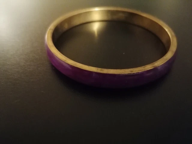 Bracelet Jonc En Résine Couleur Aubergine - Style Torsadé Et Gravé - Vintage - Occasion Très Bon état