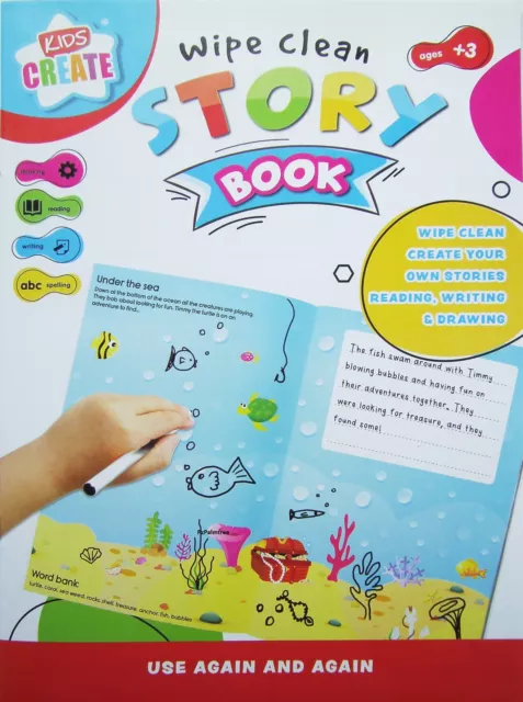 Learn to Write a Story Book Reusable Educational Wipe Clean Spell Teach Children